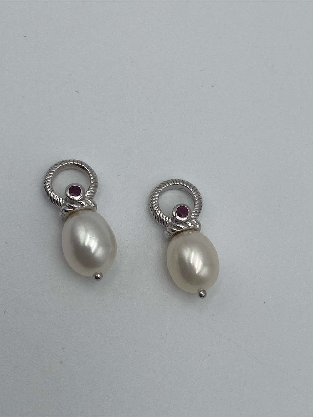 Judith Ripka 925 Sterling Silver Pearl & Ruby Oval Dangle/Drop Earrings charms